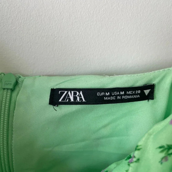 Zara Floral Satin Effect Knot Front Bustier Mini Dress Green Size  Medium - Picture 10 of 12